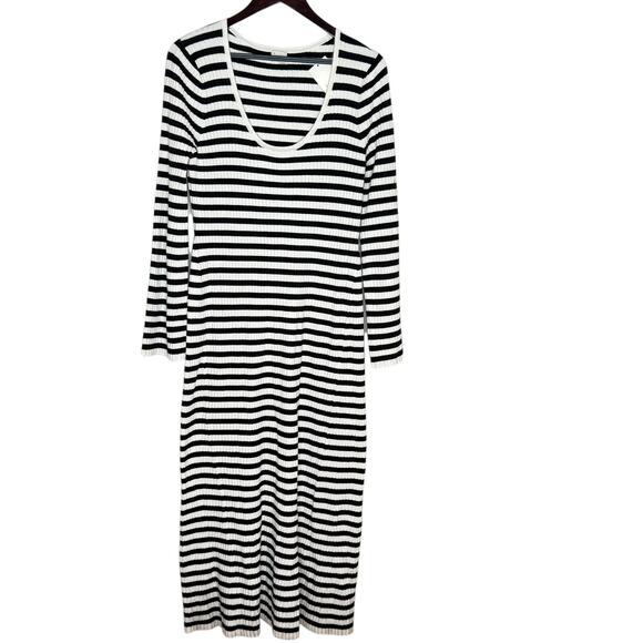A New Day Woman's Size XXL White Black Striped Long Sleeve Scoop Neck Maxi Dress - Picture 1 of 11